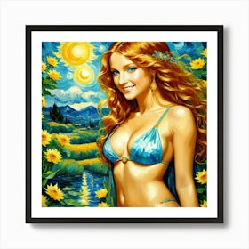 Sunflower Girlchjo Art Print