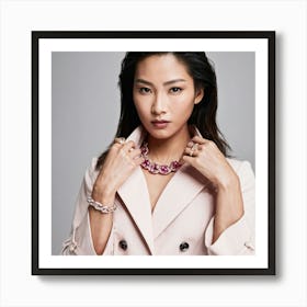 Portrait Of An Asian Fashion Model Amalgamating Thai And Japanese Luxury Aesthetics Gazing Into Th (6) Art Print