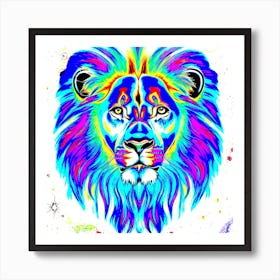 The Lion Blue Rainbow Art Print