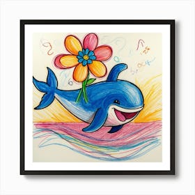 Whale With Flower 1 Art Print