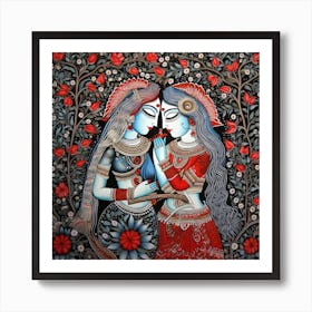 Radha And Krishna Impressionist Painting, Acrylic On Canvas, Art Print