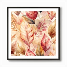 Watercolor Autumn Leaves Seamless Pattern Art Print