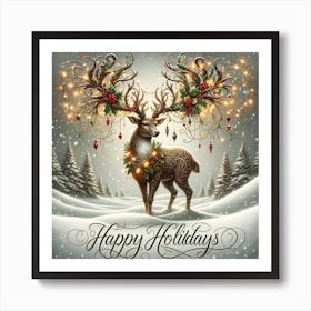 Happy Holidays Deer 1 Art Print
