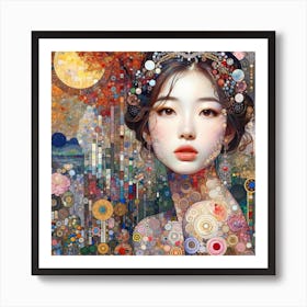 Asian Woman in the Style of Collage-inspired Art Print