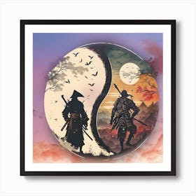 Yin And Yang Samurai Art Art Print