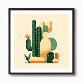 Rizwanakhan Simple Abstract Cactus Non Uniform Shapes Petrol Art Print