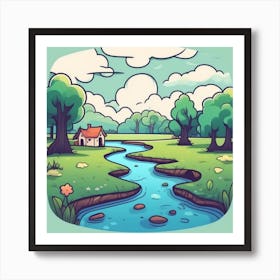 Cartoon House In The Countryside Art Print