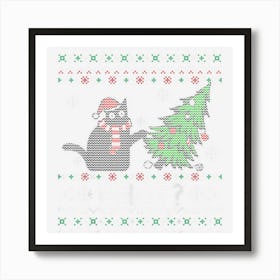 Funny Ugly Sweater Christmas Shirt Cat Lover Santa Hat Women Art Print