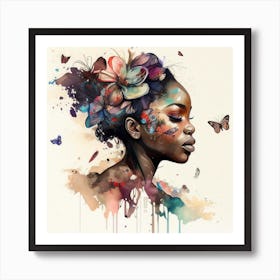 Watercolor Butterfly African Woman  #11 Art Print