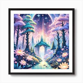 A Fantasy Forest With Twinkling Stars In Pastel Tone Square Composition 232 Art Print