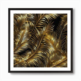 Golden Feathers On Black Background Art Print