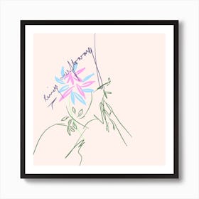 Minimalist floral scribbles pink flowers Art Print