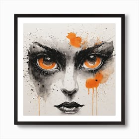 Orange Eyes - ink, watercolour Art Print