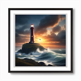 Lighthouse At Sunset Art Print