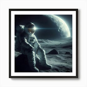 Astronaut Sitting On The Moon Art Print