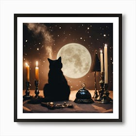 Witch Cat In The Moonlight Art Print