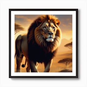 Lion In The Savannah Art Print