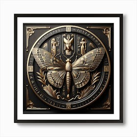 Ancient Egyptian Black & Gold Panel with Butterfly & Hieroglyphs I Art Print