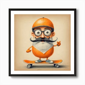 Orange Man On Skateboard 2 Art Print