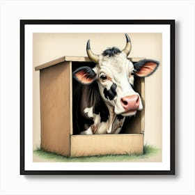 Cow In A Box 1 Art Print