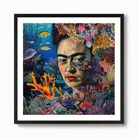 Frida Kahlo and the Coral Reef. Animal Conservation Series Art Print