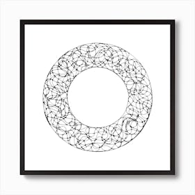 Abstract hand drawn black&white circle with wavy lines inside Art Print