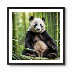 A Panda Sits Contently Eating Bamboo Amidst A Lush Green Forest, Its Black And White Fur Contrasting Beautifully With Nature 3 Art Print