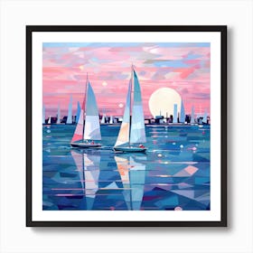 Sailboats At Sunset 9 Art Print