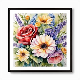 Watercolor Flowers In A Vase 2 Art Print