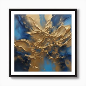 Abstract art gold and blue oil painting Art Print