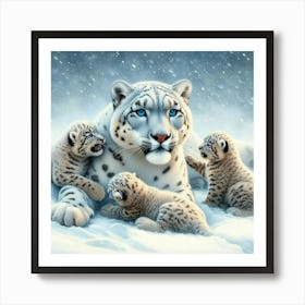 Snow Leopard Family Art Print