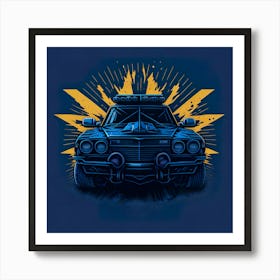 Car Blue Artwork Of Graphic Design Flat (72) Art Print