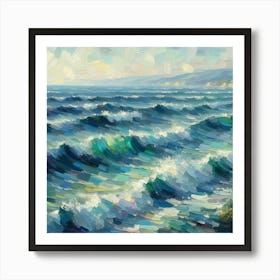 Ocean Waves, Acrylic Painting Style Art Print