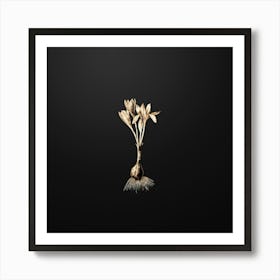 Gold Botanical Autumn Crocus on Wrought Iron Black n.2421 Art Print