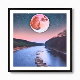 Full Moon Over River 8 Art Print