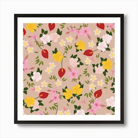 Tropical bouquet on beige Art Print