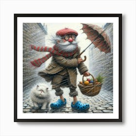 Old Man And His Cat Art Print