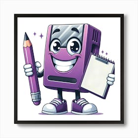 Purple Pencil Mascot Art Print