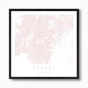 Athens Greece Light Pink Minimal Street Map Square Art Print