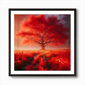 Red Tree In The Forest 2 Art Print