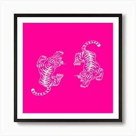 Two Tiger On Pink Background Art Print