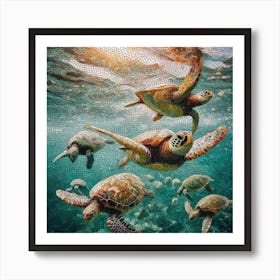 Happy Turtles Mosaic Canvas Print Art Print