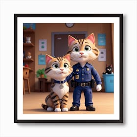 Police Officer And Cat Art Print