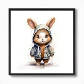 Watercolour Cartoon Rabbit In A Hoodie 2 Art Print