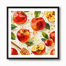 Seamless Pattern With Apples And Honey Art Print