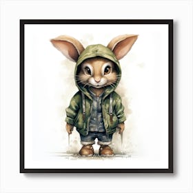 Watercolour Cartoon Hare In A Hoodie 3 Art Print