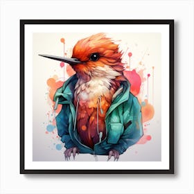 Watercolour Cartoon Hummingbird In A Hoodie Art Print