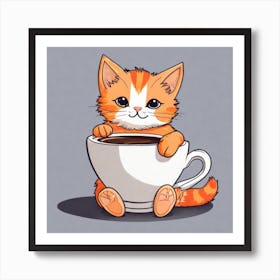 Cute Orange Kitten Loves Coffee Square Composition 30 Art Print