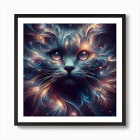 Mystical Cat in Cosmic With Stars and Galaxies Art Print