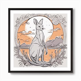 Sticker Art Design, Kangaroo Howling To A Full Moon, Kawaii Illustration, White Background, Flat Col 1 Art Print